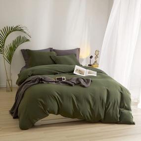 img 2 attached to ROOMLIFE Olive Green Boho Bedding Duvet Cover Set 100% Washed Fabric Soft Cozy Textured Breathable Durable Bed Set 1 Comfy Army Green Comforter Cover+2 Pillowcases (Olive Green , Twin)