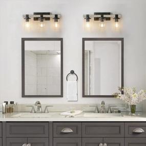 img 2 attached to 3-Light Farmhouse Vanity Light, 5-Piece All-In-One Bathroom Set (E26 Bulb Base), Industrial Bathroom Light Fixture With Seeded Glass Shades, Wall Sconce For Bathroom, Kitchen, Hallway