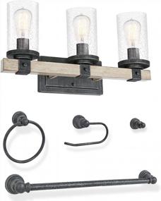 img 3 attached to 3-Light Farmhouse Vanity Light, 5-Piece All-In-One Bathroom Set (E26 Bulb Base), Industrial Bathroom Light Fixture With Seeded Glass Shades, Wall Sconce For Bathroom, Kitchen, Hallway