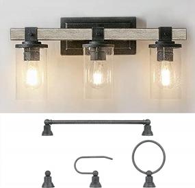 img 4 attached to 3-Light Farmhouse Vanity Light, 5-Piece All-In-One Bathroom Set (E26 Bulb Base), Industrial Bathroom Light Fixture With Seeded Glass Shades, Wall Sconce For Bathroom, Kitchen, Hallway