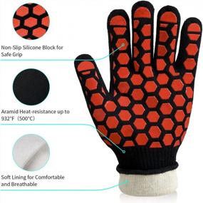 img 1 attached to Protect Your Hands While Cooking With 932°F Heat Resistant Gloves - Anti-Slip Silicone Grilling Mitts For BBQ, Oven, Baking - Ideal For Men And Women In Black
