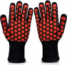 img 4 attached to Protect Your Hands While Cooking With 932°F Heat Resistant Gloves - Anti-Slip Silicone Grilling Mitts For BBQ, Oven, Baking - Ideal For Men And Women In Black
