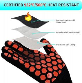 img 2 attached to Protect Your Hands While Cooking With 932°F Heat Resistant Gloves - Anti-Slip Silicone Grilling Mitts For BBQ, Oven, Baking - Ideal For Men And Women In Black