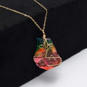 img 1 attached to Rainbow Stone Pendant Necklace For Women - Irregular Quartz Crystal Gemstone Chain Necklace By Firstfly