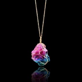 img 3 attached to Rainbow Stone Pendant Necklace For Women - Irregular Quartz Crystal Gemstone Chain Necklace By Firstfly