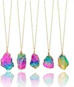 img 4 attached to Rainbow Stone Pendant Necklace For Women - Irregular Quartz Crystal Gemstone Chain Necklace By Firstfly