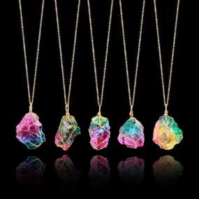 img 2 attached to Rainbow Stone Pendant Necklace For Women - Irregular Quartz Crystal Gemstone Chain Necklace By Firstfly