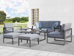 img 2 attached to Green4Ever Aluminum Patio Furniture Set, 7 Pieces Outdoor Conversation Set All-Weather Modern Metal Couch Outdoor Sectional Sofa With Ottomans And Coffee Table (Grey)