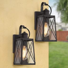 img 4 attached to 2 Pack LALUZ Outdoor Wall Lanterns - Matte Black Porch Lights Exterior Light Fixtures - Seeded Glass Waterproof & Anti-Rust Wall Mounted Sconce For Doorway, Patio, Yard, Garage