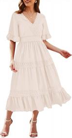 img 4 attached to Boho Chic With Pockets: MITILLY'S Summer Midi Dress With Lace Trim And Ruffle Sleeves