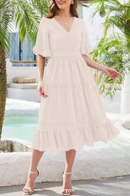 img 3 attached to Boho Chic With Pockets: MITILLY'S Summer Midi Dress With Lace Trim And Ruffle Sleeves