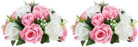 img 4 attached to 2 Pcs 15 Heads Plastic Roses Bouquet Arrangement For Wedding Centerpiece, Valentine'S Day Home Décor - NUPTIO (Pink & White)