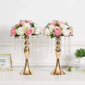 img 3 attached to 2 Pcs 15 Heads Plastic Roses Bouquet Arrangement For Wedding Centerpiece, Valentine'S Day Home Décor - NUPTIO (Pink & White)