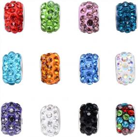 img 3 attached to 11Mm Large Hole European Beads Polymer Clay Disco Ball Rondelle Slide Rhinestone Spacer Beads With Silver Tone Brass Double Cores For Jewelry Making (180Pcs, 12 Colors) By Beadthoven
