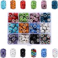 11mm large hole european beads polymer clay disco ball rondelle slide rhinestone spacer beads with silver tone brass double cores for jewelry making (180pcs, 12 colors) by beadthoven logo