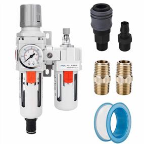 img 4 attached to 5 Micron Brass Element NPT Air Filter Regulator Lubricator Combo With Auto-Drain Water/Oil Trap Separator - Gauge (0-150 Psi), Poly Bowl, And Metal Bracket By NANPU