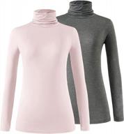 women's long sleeve turtleneck shirt 2 pack - lightweight slim turtle neck active tops basic pullover undershirt logo