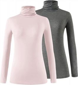 img 4 attached to Women'S Long Sleeve Turtleneck Shirt 2 Pack - Lightweight Slim Turtle Neck Active Tops Basic Pullover Undershirt