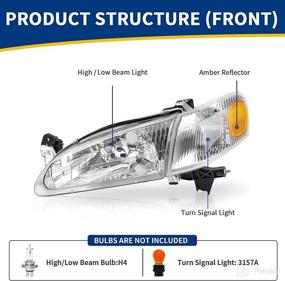 img 3 attached to 🚘 AUTOSAVER88 Headlight Assembly for 1998-2000 Corolla with Front Signal Lights - Chrome Housing, Clear Lens, and Amber Reflector