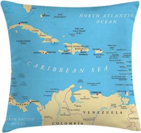 img 2 attached to Декоративная наволочка для подушки с картой Карибского моря в сине-кремовых тонах со столицами, национальными границами, городами, реками и озерами — футляр с квадратным акцентом 16"X16" от Ambesonne Wanderlust
