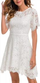 img 4 attached to MSLG Women'S Elegant Round Neck Short Sleeves Wedding Guest Floral Lace Cocktail Party Dress 943