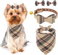 stylish plaid bow tie dog collar with bell - unique triangle bibs scarf by pupteck logo