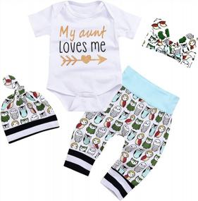 img 4 attached to 4-Piece Unisex Owl Outfit Set For Newborn Baby Girls With 'My Aunt Loves Me' Print