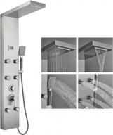 luxury 304 stainless steel rovate rainfall waterfall shower tower panel system - 6 brass body massage spray & 3 function handheld shower, brushed finish, wall mounted логотип
