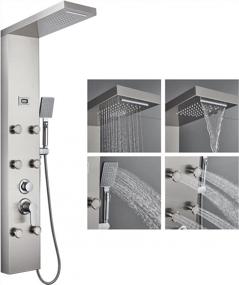 img 4 attached to Luxury 304 Stainless Steel ROVATE Rainfall Waterfall Shower Tower Panel System - 6 Brass Body Massage Spray & 3 Function Handheld Shower, Brushed Finish, Wall Mounted