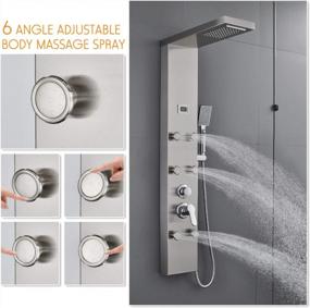img 1 attached to Luxury 304 Stainless Steel ROVATE Rainfall Waterfall Shower Tower Panel System - 6 Brass Body Massage Spray & 3 Function Handheld Shower, Brushed Finish, Wall Mounted