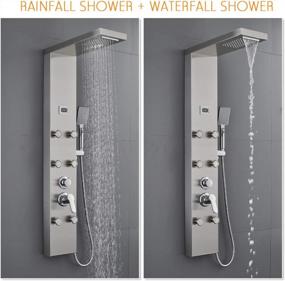 img 2 attached to Luxury 304 Stainless Steel ROVATE Rainfall Waterfall Shower Tower Panel System - 6 Brass Body Massage Spray & 3 Function Handheld Shower, Brushed Finish, Wall Mounted