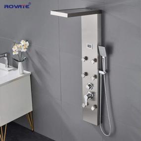 img 3 attached to Luxury 304 Stainless Steel ROVATE Rainfall Waterfall Shower Tower Panel System - 6 Brass Body Massage Spray & 3 Function Handheld Shower, Brushed Finish, Wall Mounted