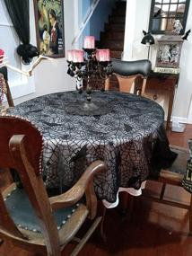 img 1 attached to Round 70" Black Lace Tablecloth Overlay With Spider Web And Mat For Halloween, Easter, Fireplace Mantle Decor