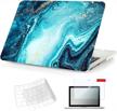 se7enline compatible with macbook pro 13 inch case a1502/a1425 2015/2014/2013/2025 fashion design pattern laptop hard shell protective case&keyboard cover skin&screen protector,blue river sand logo