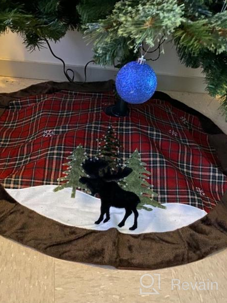 img 1 attached to Upgrade Your Christmas Decor With HAUMENLY'S Rustic Plaid Tree Skirt Featuring Black Moose Embroidery And Brown Faux Fur Border - 48 Inch review by Avishai Menon