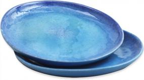 img 1 attached to Roro Ceramic Stoneware Hand-Molded Speckled Spotted Dinner Plates Set Of X 2, Coral Beach Blue