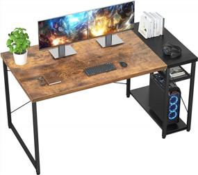 img 4 attached to 47-дюймовый деревенский коричневый и черный компьютерный стол для домашнего офиса, кабинета, рабочей станции с полками для хранения - промышленный прочный письменный стол Foxemart, современный простой стильный стол для ПК.