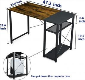 img 2 attached to 47-дюймовый деревенский коричневый и черный компьютерный стол для домашнего офиса, кабинета, рабочей станции с полками для хранения - промышленный прочный письменный стол Foxemart, современный простой стильный стол для ПК.