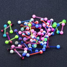 img 2 attached to 100Pcs 14G Stainless Steel & Acrylic Tongue Barbells Body Piercing Jewelry - Nipple Rings, Candy Color Assorted Bars For Tongue Piercings