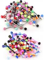 100pcs 14g stainless steel & acrylic tongue barbells body piercing jewelry - nipple rings, candy color assorted bars for tongue piercings logo