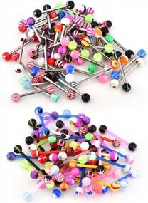img 4 attached to 100Pcs 14G Stainless Steel & Acrylic Tongue Barbells Body Piercing Jewelry - Nipple Rings, Candy Color Assorted Bars For Tongue Piercings