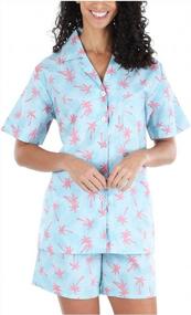 img 4 attached to Poplin Cotton Short Sleeve Button Up Top Pajama Set For Women By Sleepyheads - Comfortable Sleepwear