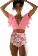 flaunt your beach body in sporlike's tropical print ruffle high-waisted bikini set with push-up cups for women logo