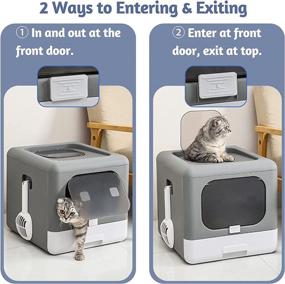 img 2 attached to 🐾 Fhiny Foldable Cat Litter Box with Lid – Enclosed Drawer Kitty Litter Pan with Front and Top Entry Door – Cat Potty with Plastic Scoop – Anti-Splashing – Odorless and Easy to Clean