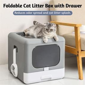 img 3 attached to 🐾 Fhiny Foldable Cat Litter Box with Lid – Enclosed Drawer Kitty Litter Pan with Front and Top Entry Door – Cat Potty with Plastic Scoop – Anti-Splashing – Odorless and Easy to Clean
