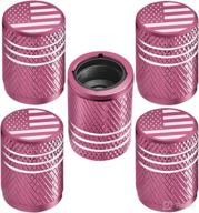 tire valve stem caps for car tire cap 5 pack corrosion resistant leak-proof premium alloy american flag universal for car bike truck motorcycle pink logo