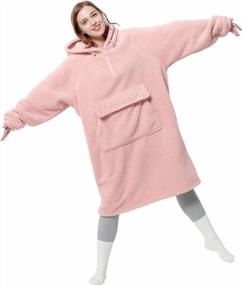 img 4 attached to Pink Sherpa Hoodie Blanket Sweatshirt With Zipper - Cozy Wearable Blanket For Women, Perfect Gift Idea