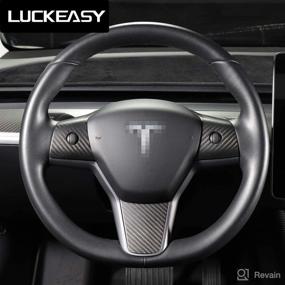 img 2 attached to 🚗 LUCKEASY Tesla Model 3 Model Y Carbon Fiber Steering Wheel Decorative Patch 2017-2022 - Interior Auto Accessories (Matte Carbon Fiber)