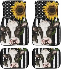 img 4 attached to Youngerbaby Ameican Flag Cow Sunflowers Floor Mats For Car Customized Universal Fit Car Floor Carpet Mats Holiday Decor Fit For SUV