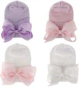 img 3 attached to Soft And Cute Newborn Hospital Hat For Baby Girls With Bow Knot - Ideal Infant Nursery Beanie By Adeimoo